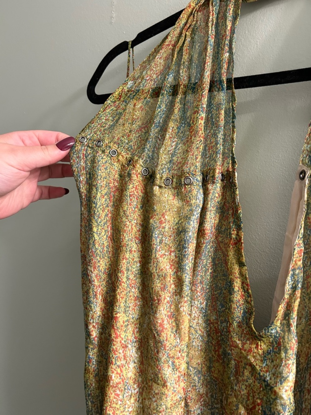 NWT haute hippie 100% silk halter top side tie flowy boho festival Y2K